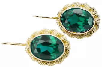 Oro amarillo de 8 quilates 333 Emerald pendientes vec007x-em Ruso Soviético URSS Artesanía vintage Art Deco style